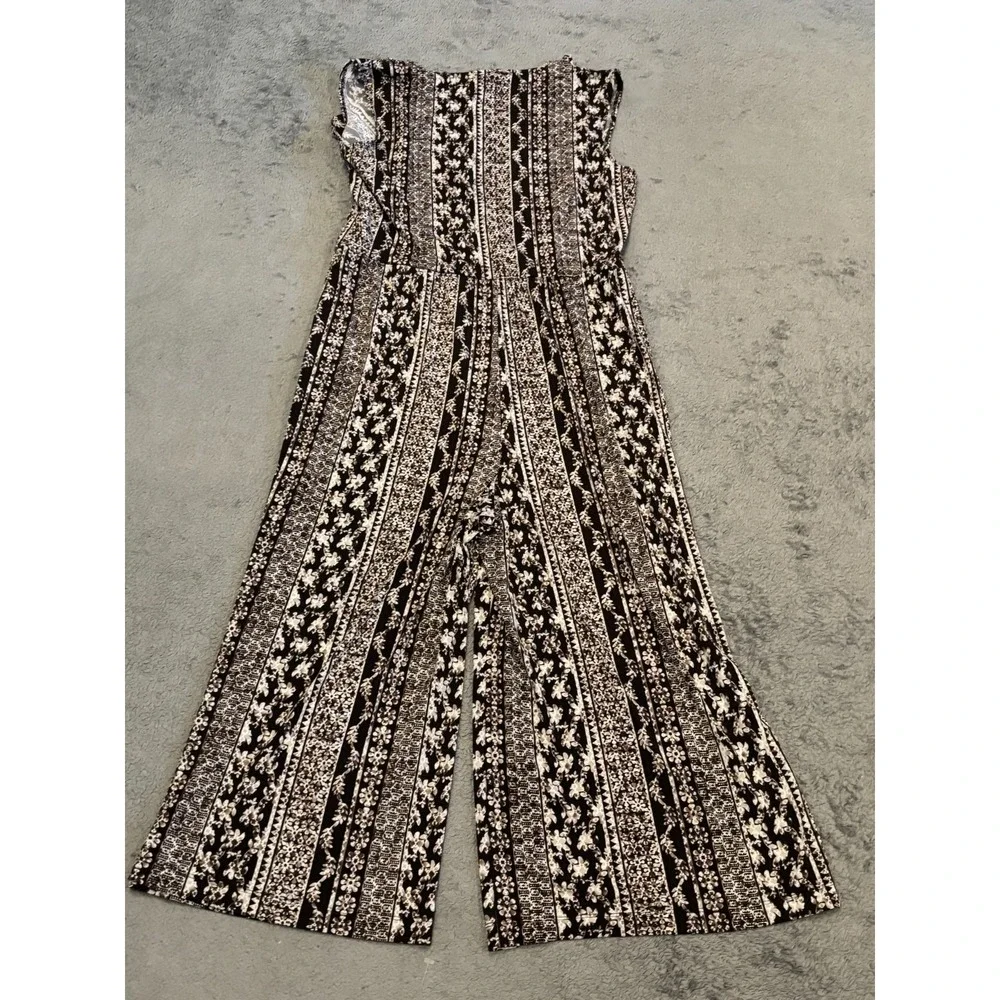 NWT Connected Apparel Jumpsuit Womens 10 Brown Geometric Striped Flowy Boho